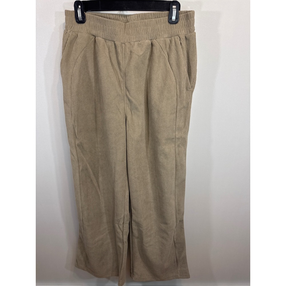 Halara Corduroy Wide Leg Pants Tan Elastic Waist Casual Women's Medium NWT